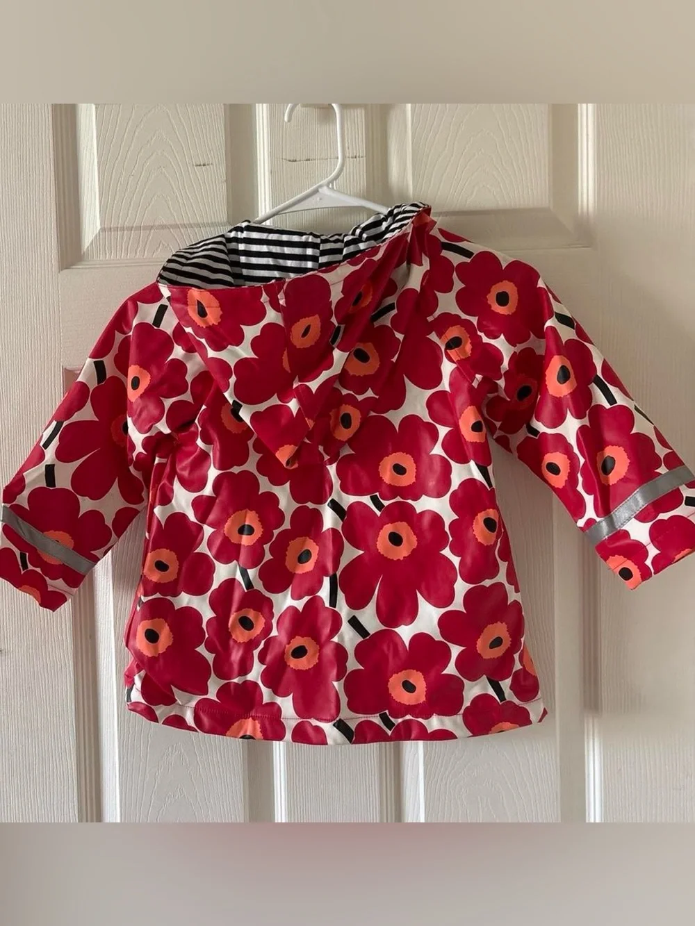 Marimekko red and white floral raincoat